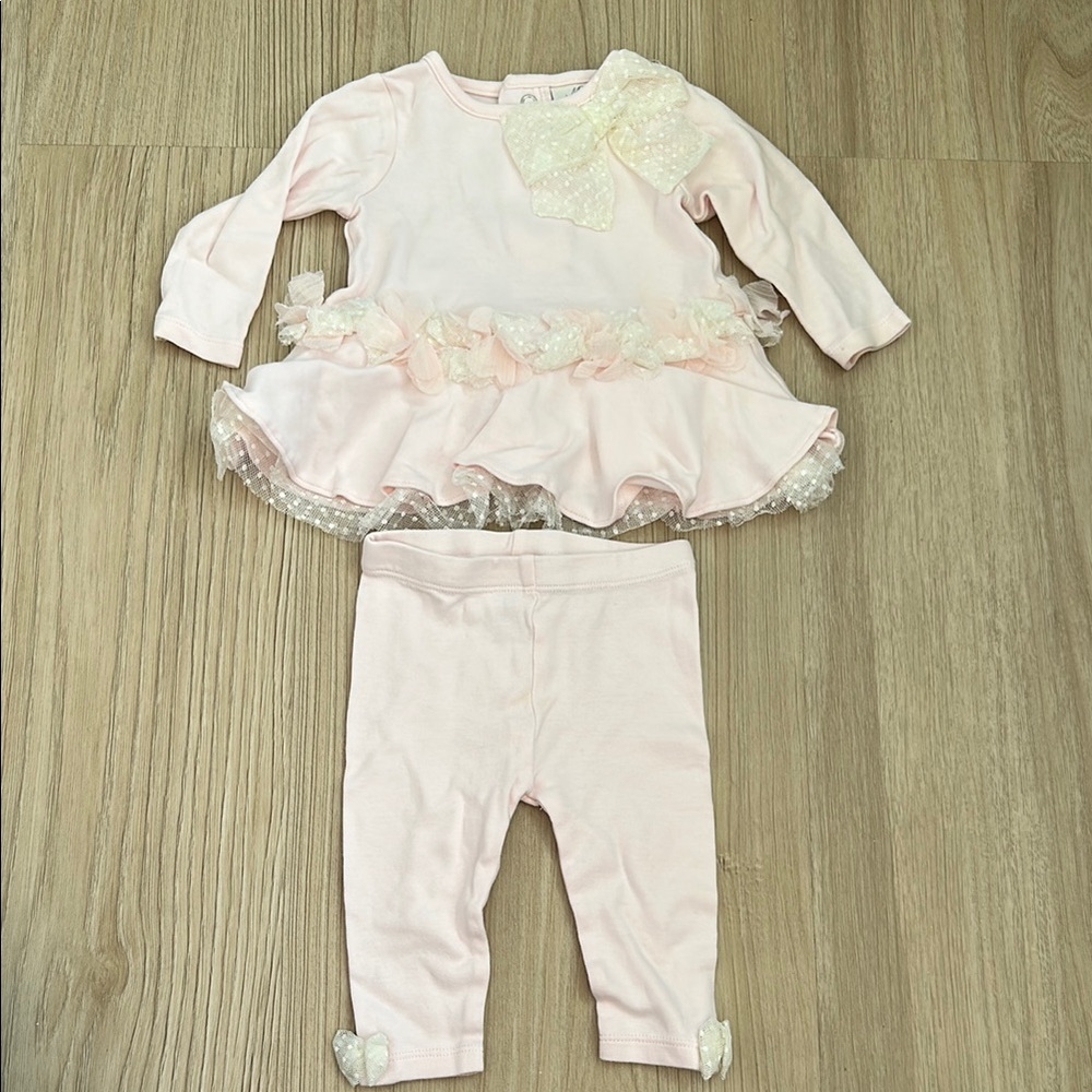 Pink Baby Outfit with Bow and Ruffles